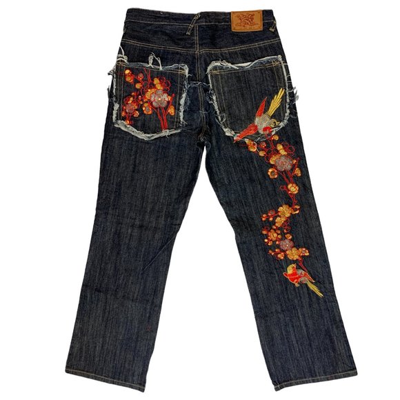 Kanji Evisu Mens Jeans Blue Selvedge Straight W32xL32 Embroider Denim Lot 0460 - Picture 1 of 12